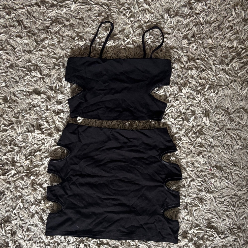 Elegant Black Cut-Out Skirt Set